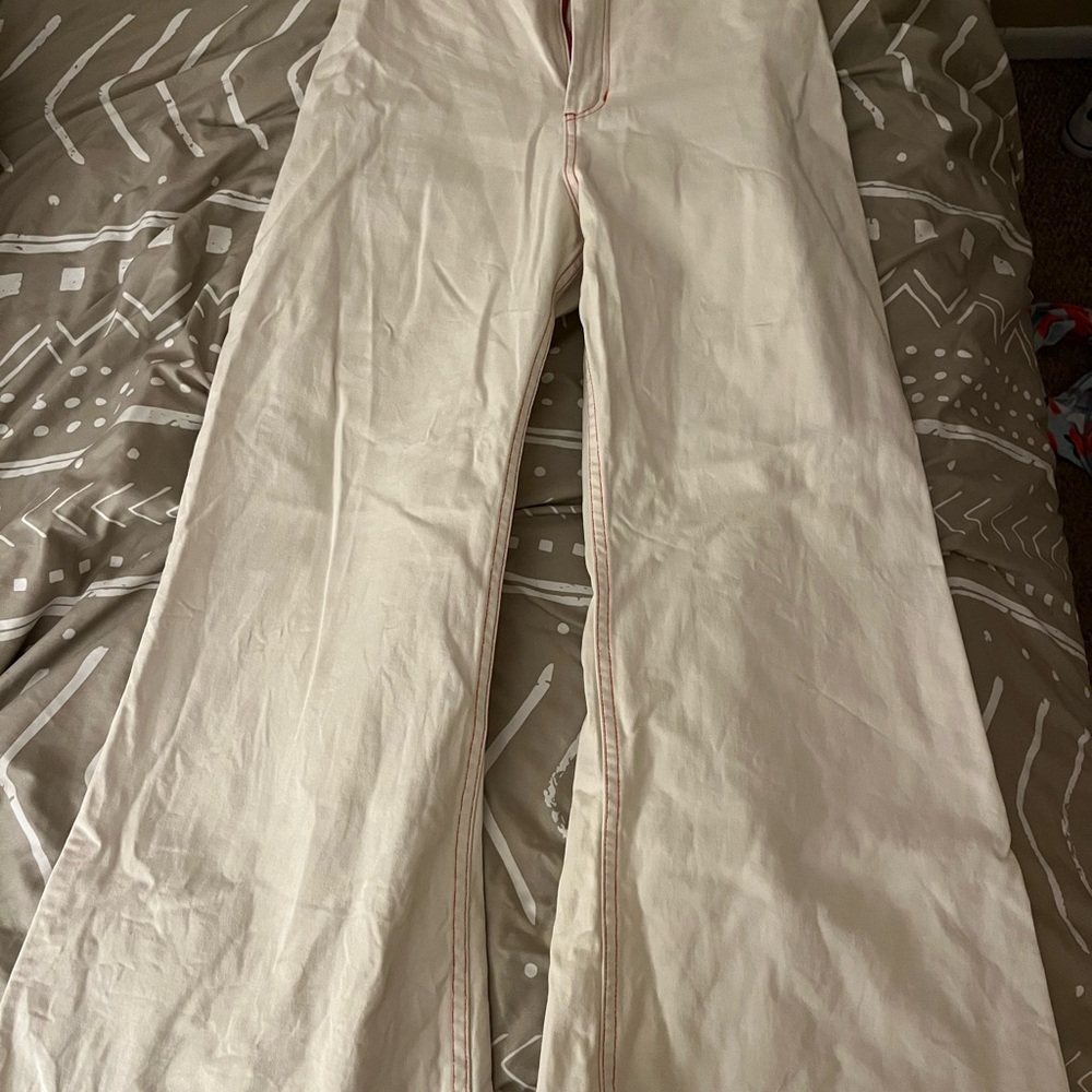 Big Bud Press White Bell Bottoms with Red stitching